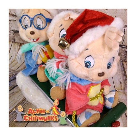 Alvin And The Chipmunks Sledding Animated Singing Christmas Plush 2006 Gemmy
